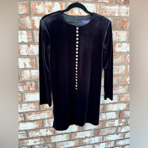 HILLARD & HANSON VINTAGE 1990’S BLACK VELVET TUNIC TOP WITH SILVER METAL CLASPS - Picture 5 of 14